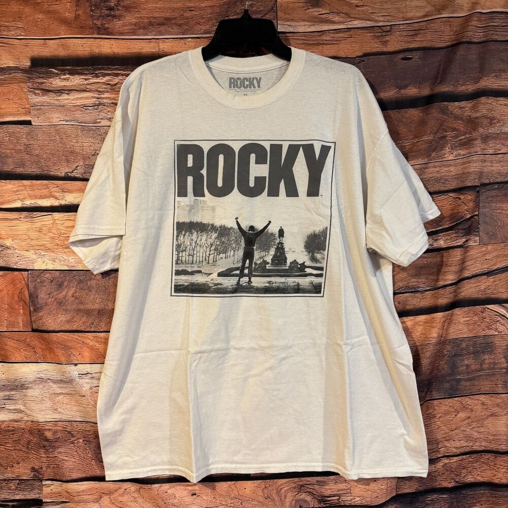 Rocky T-Shirt Men's 2X Off-White 100% Cotton Graphic Print Movie Balboa